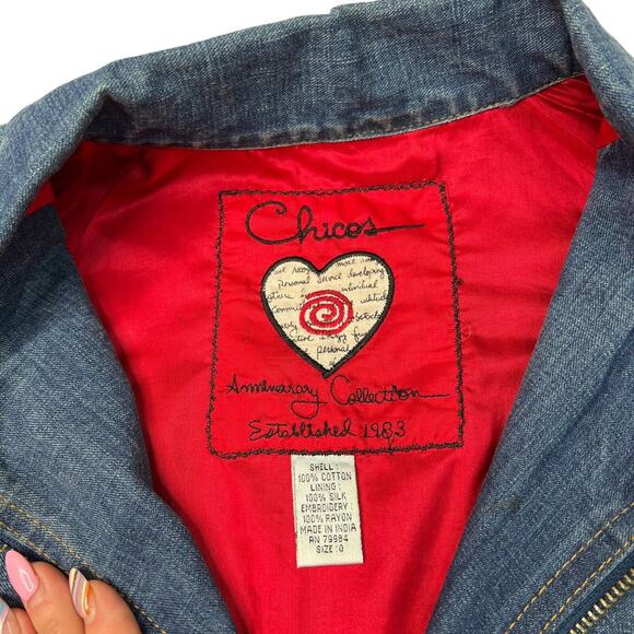 Chico's VTG Y2K Beaded Parrot Embellished Denim Zip Up Jacket FLAW 0 Small/4 - Picture 5 of 6